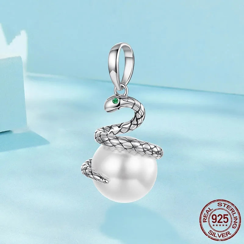 Original S925 silver snake running pendant retro style 925 sterling silver charm 2.4x1.2cm with 0.45cm aperture
