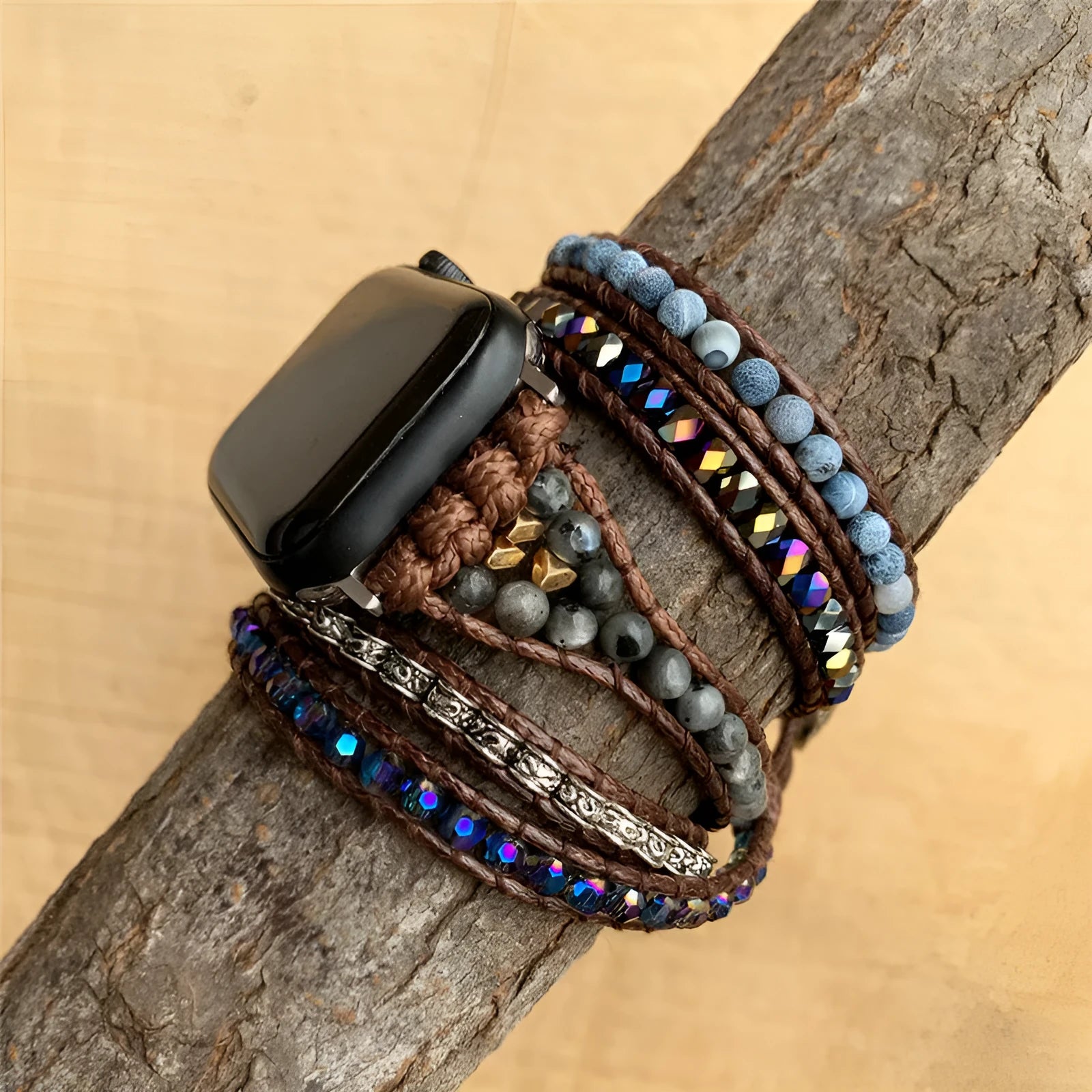Agate woven bohemian watch band stone strap for 38-41mm or 42-45mm watches in natural national style