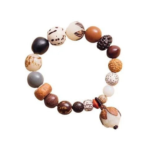 Women's 18-seed Bodhi seed beads bracelet geometric pattern 16cm wrist circumference