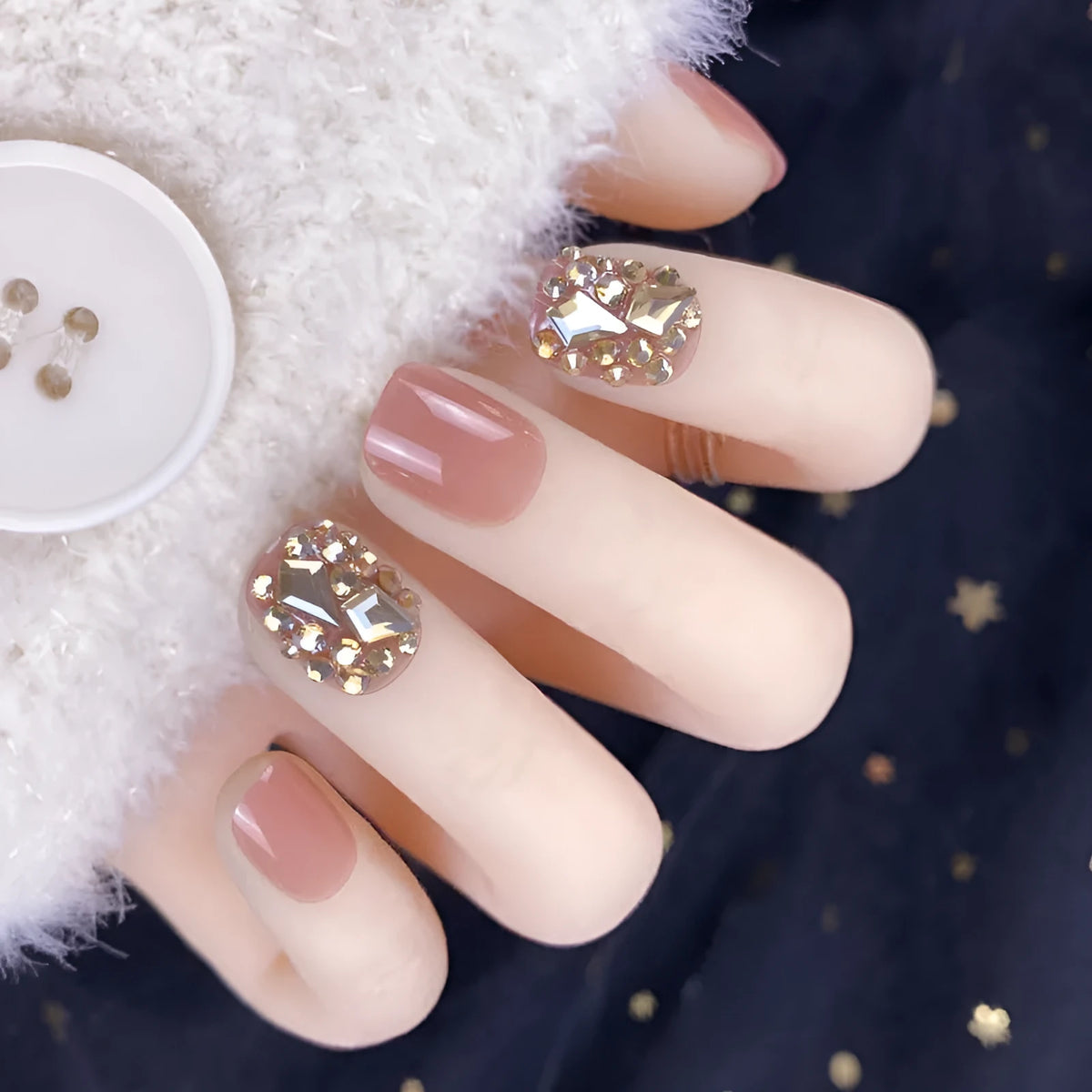 Champagne gold full diamond fake nail patches, 24-piece wearable set, colour ZD-101, nail sequins