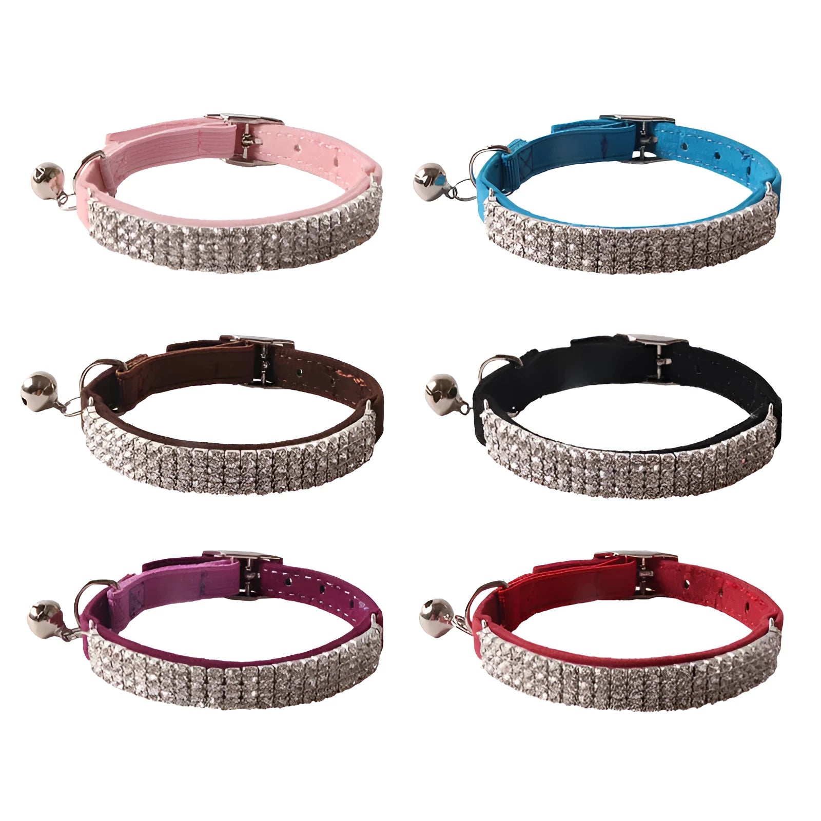 Soft pink flocked cat collar with a plastic buckle on a 28cm elastic band, showing gang drill holes for tags.