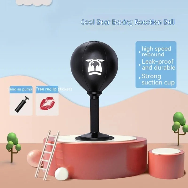 Desktop speed ball with PU ball, vertical connecting rod, base, and pump in Cool Bear, Ruffle Monkey, or Small Monster colours