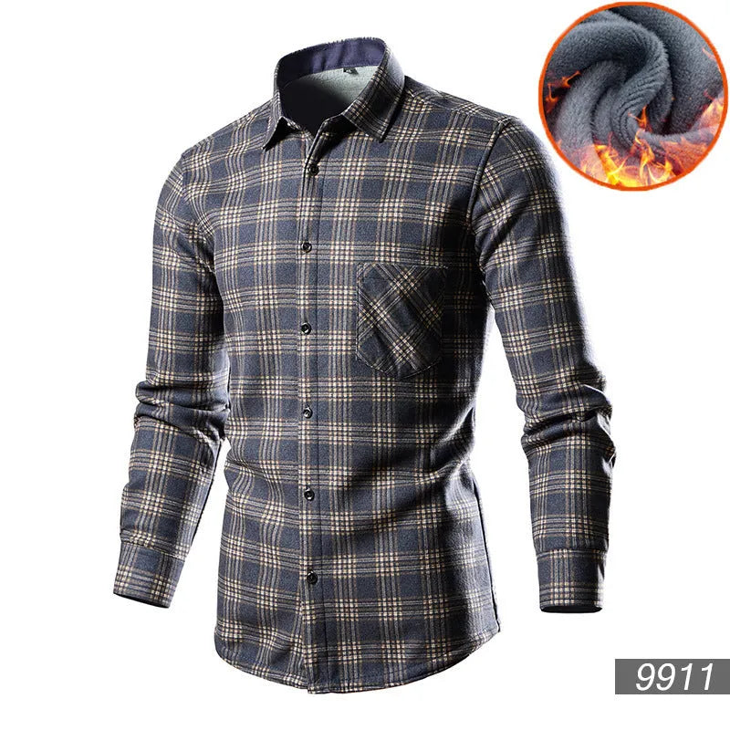 Men's loose fit fleece-lined cardigan shirt in a cotton blend fabric, shown in a solid colour.