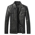 Men's slim lapel artificial leather jacket in black with side pockets and polyester lining