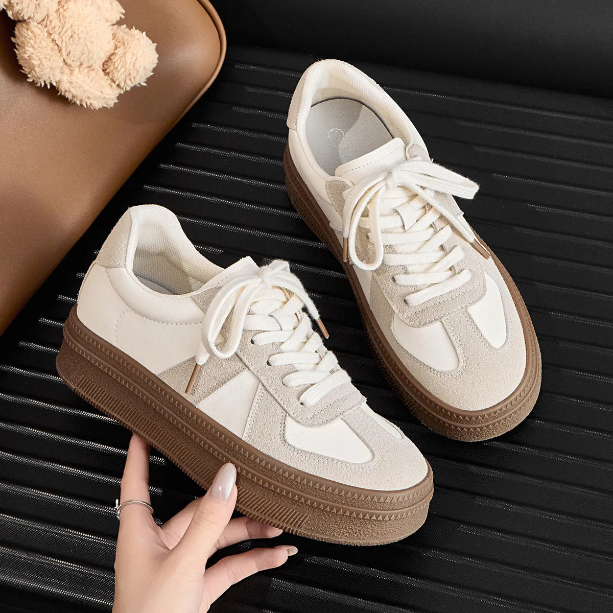 Retro round toe sports board shoes with cross straps in matte milky white or silver