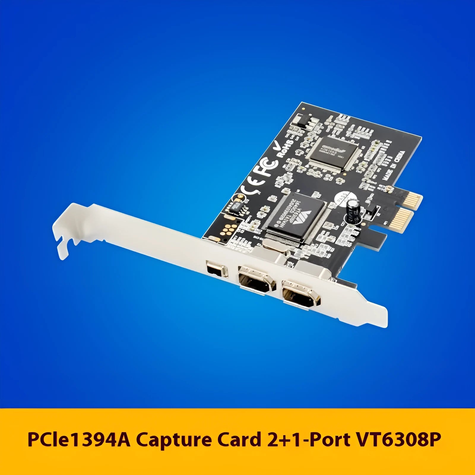 SUNWEIT ST21 PCIe x1 FireWire 1394A controller card with two ports and VT6308P chip
