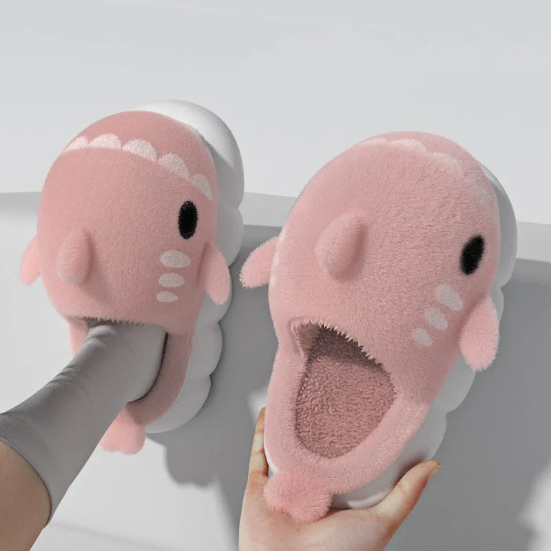 Shark slippers warm winter house shoes suede upper anti-skid sole indoor unisex couple colours