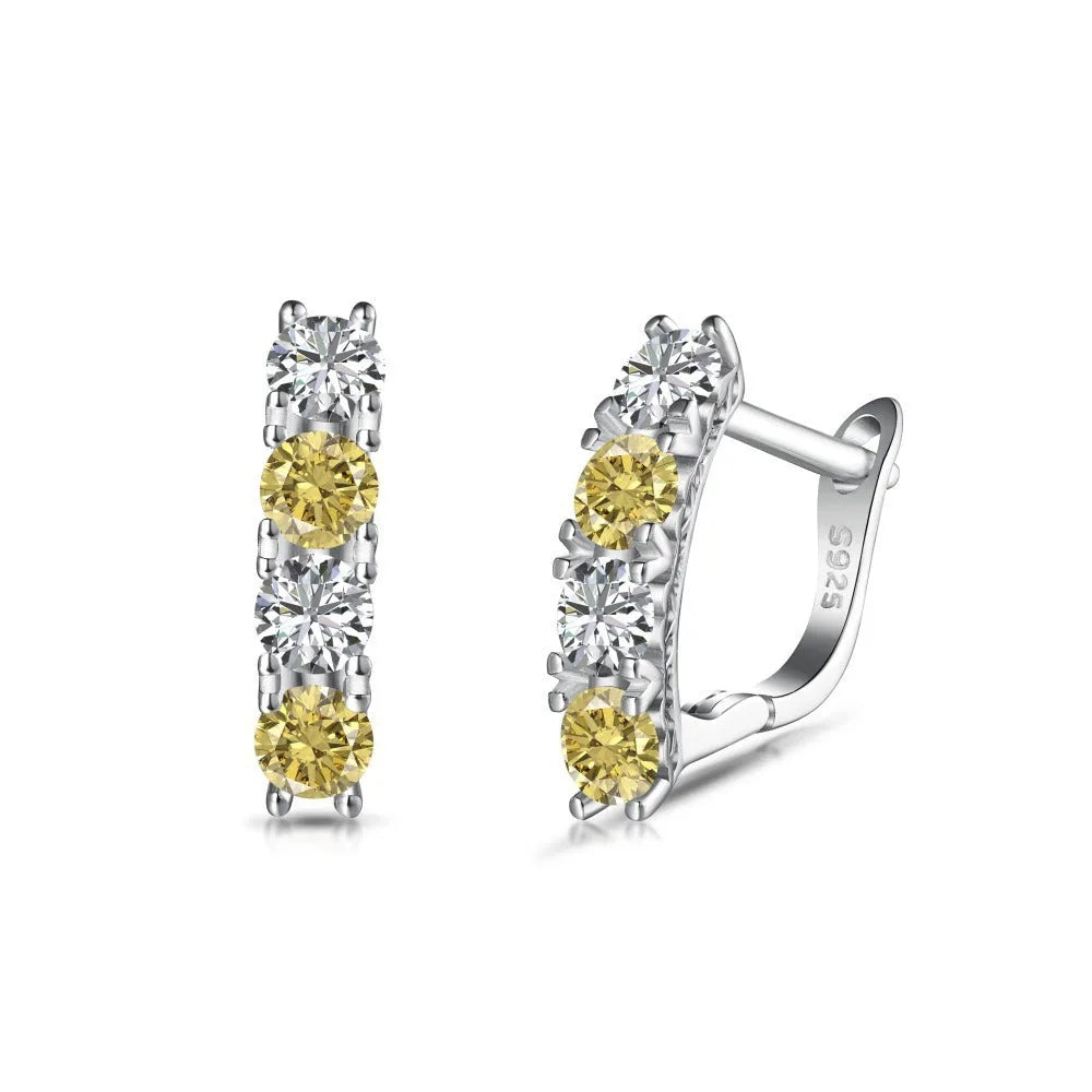 U-shaped zircon inlaid 925 silver female earrings in platinum yellow white diamond colour on white background