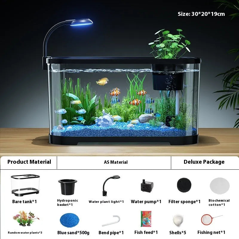 Ecological desktop fish tank with integrated filter system in luxury white colour