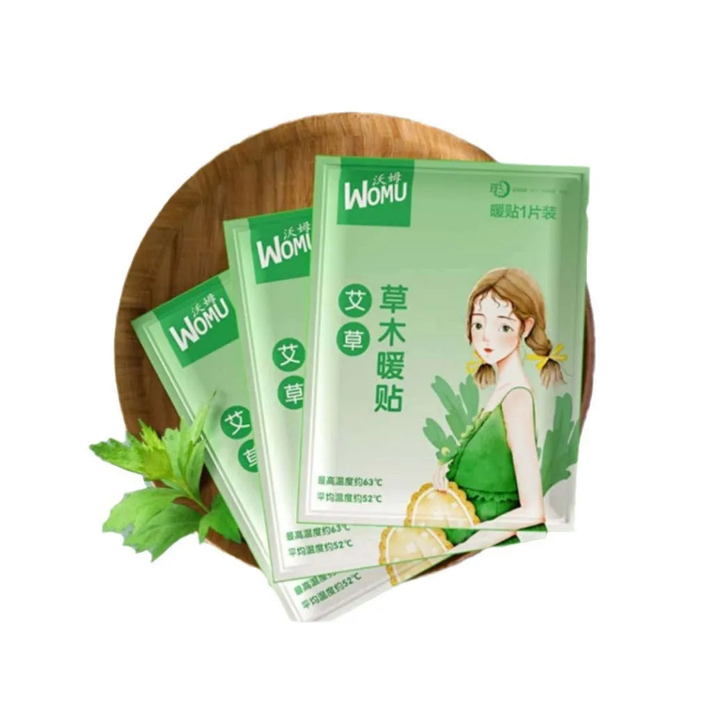 A single self-heating herbal warming plaster for uterus and stomach comfort.