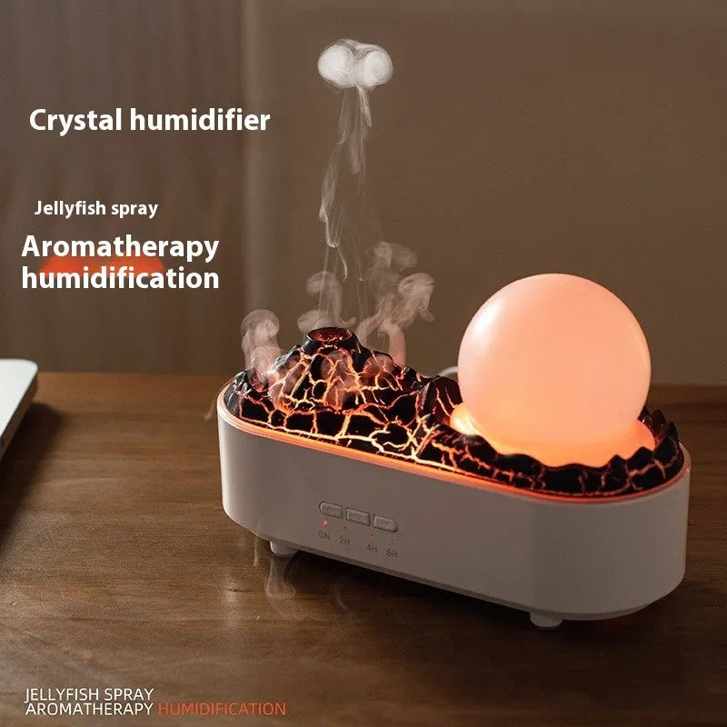 White volcano USB humidifier with ultrasonic mist, single fog export and mechanical control