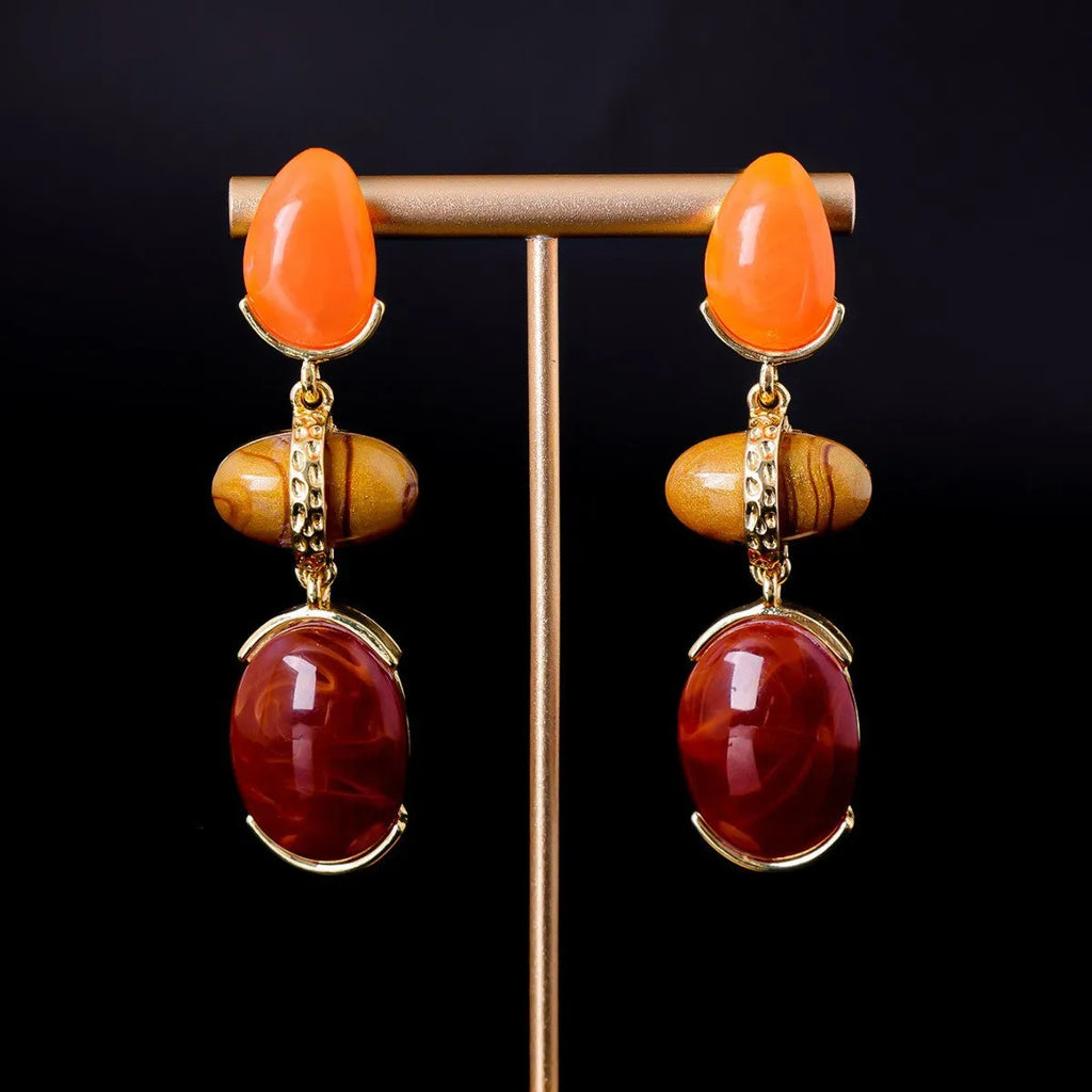 Colourful geometric alloy ear studs with 7.2cm irregular ellipse drops and electroplated retro court finish