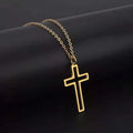 Hip hop style titanium steel cross necklace with electroplated gold finish on stainless steel chain