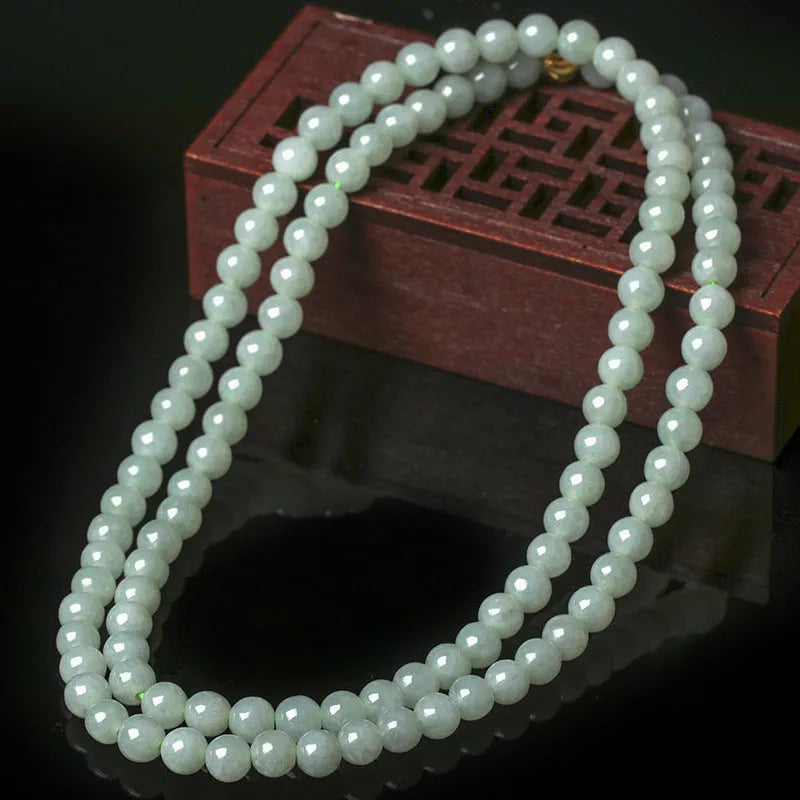 Natural jade bead necklace with round 6.5mm beads on adjustable chain