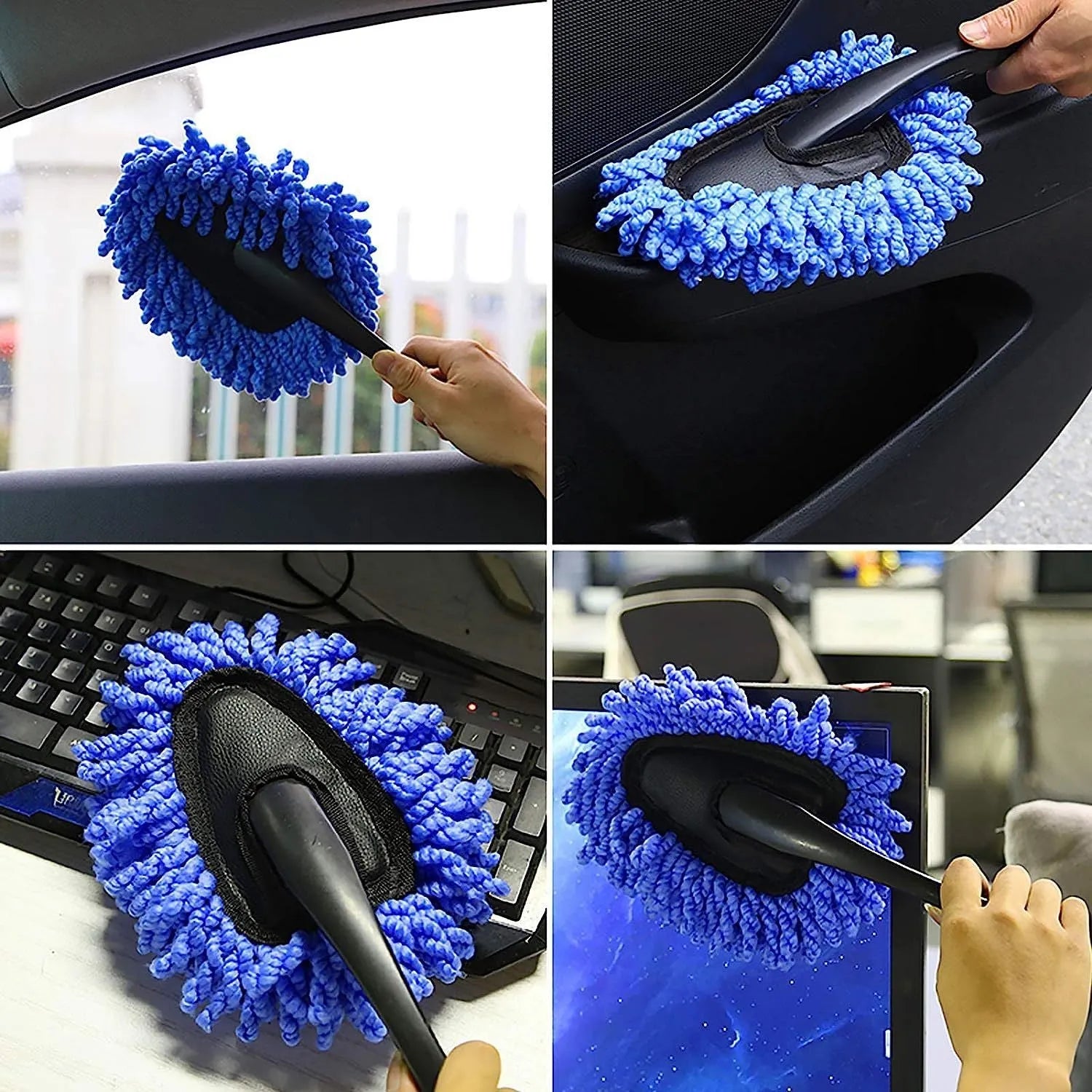 Car dust collector with retractable handle and 5-piece microfiber dusting brush set for car and home cleaning
