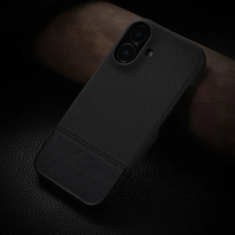 Simple business leather pattern anti-fall phone case for Apple iPhone in pigment leather grain golden finish