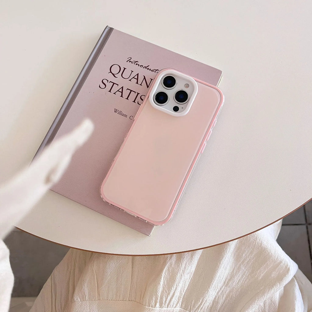 Solid colour transparent TPU jelly phone case for iPhone showing yellow, white, blue, pink, and green options