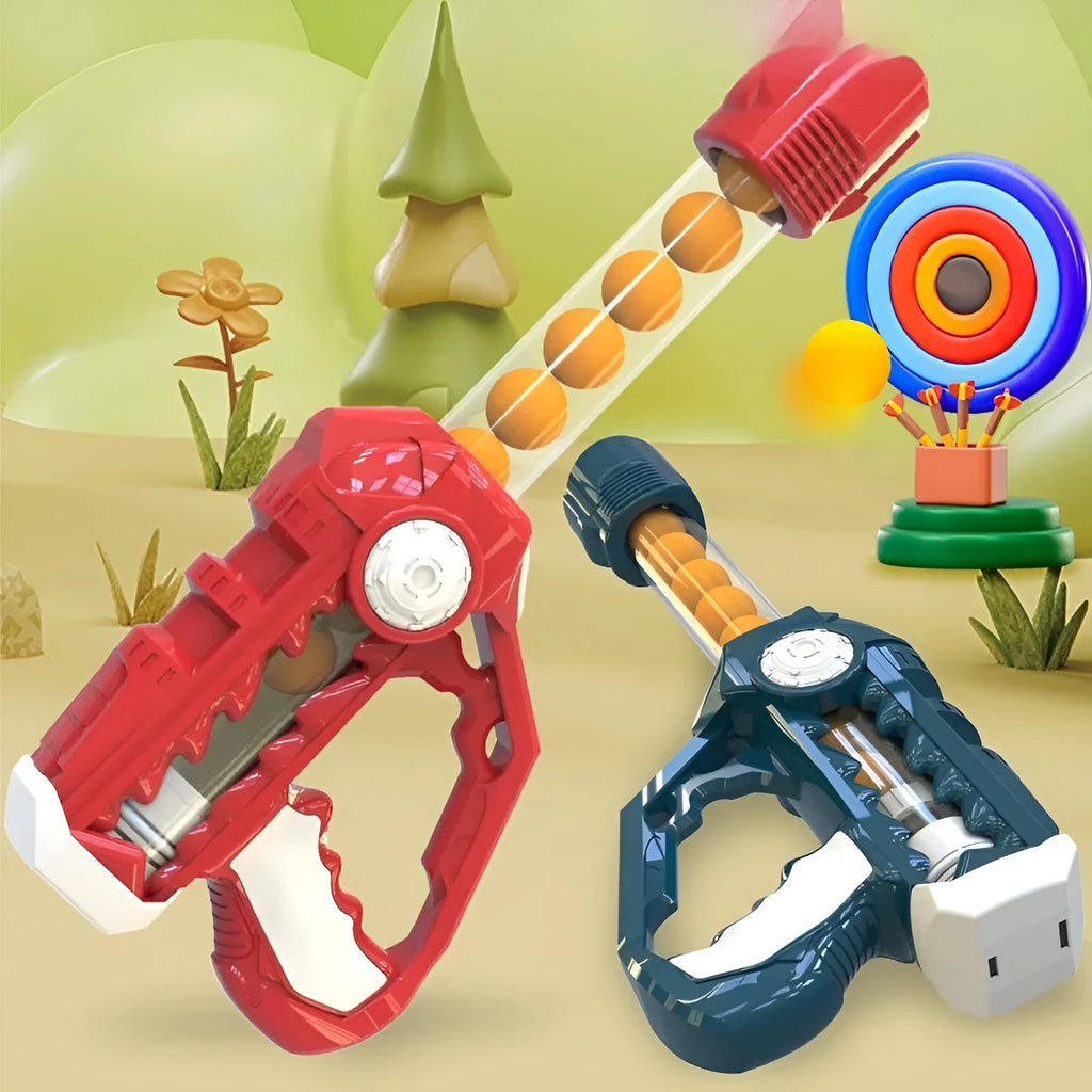 Children's toy soft bullet gun in red with foam balls for manual continuous shooting