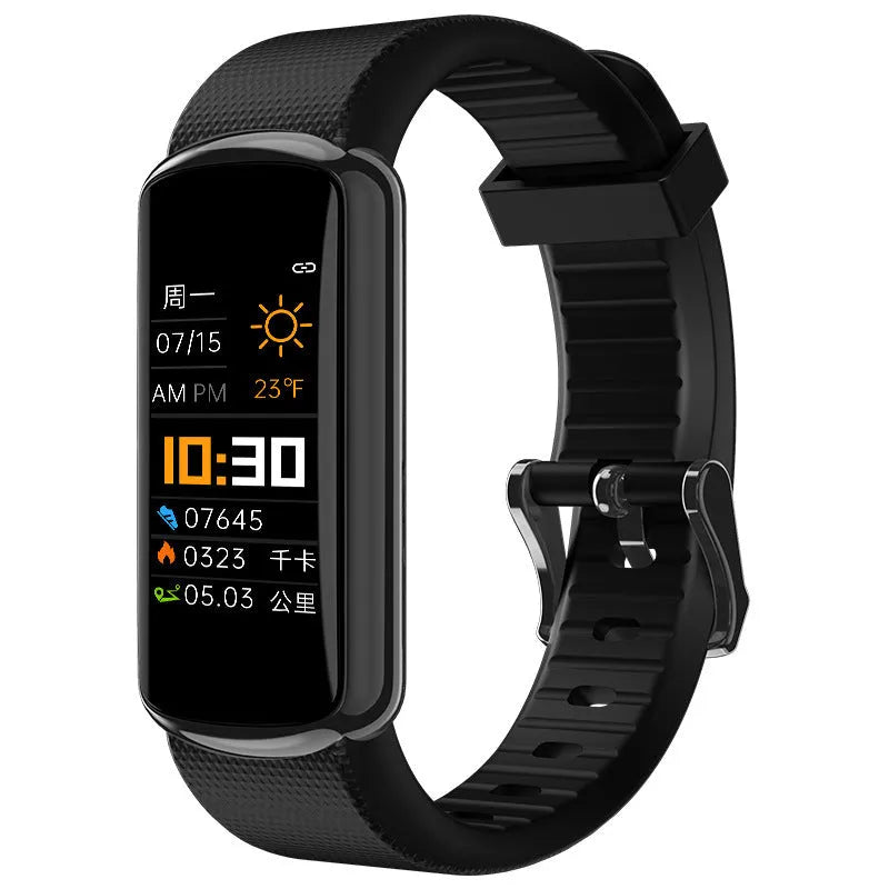 Fashion sports electronic watch with black metal frame and TPU strap showing 0.96 inch IPS colour screen