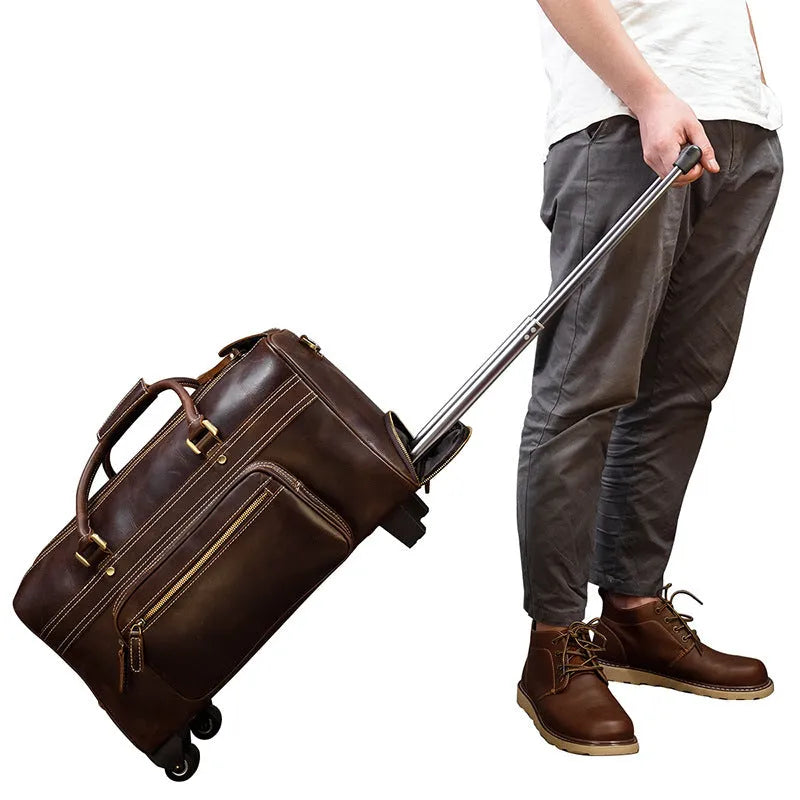 Genuine leather travel bag 20L 46cm x 27cm x 24cm oilskin coffee colour for business travel