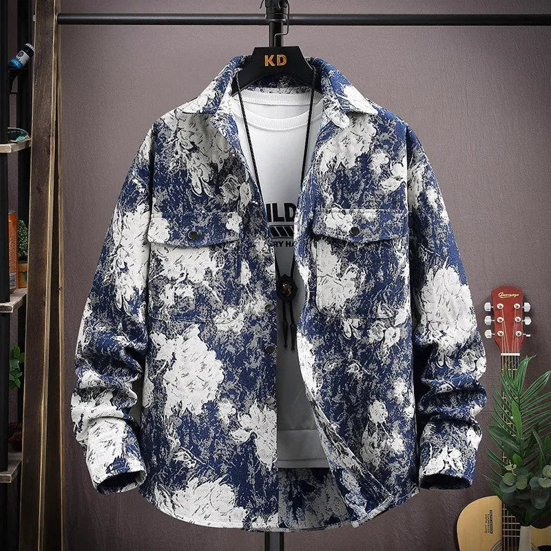Casual long sleeve lapel shirt coat in a straight hem design, shown in a colour like blue or black