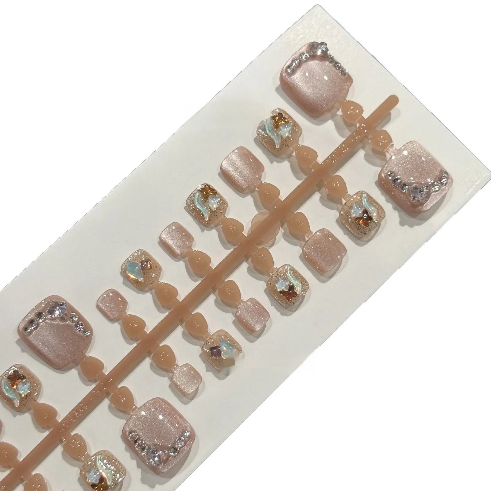 Pink cat-eye toenail covers 42-piece set with gilding icy finish on toes