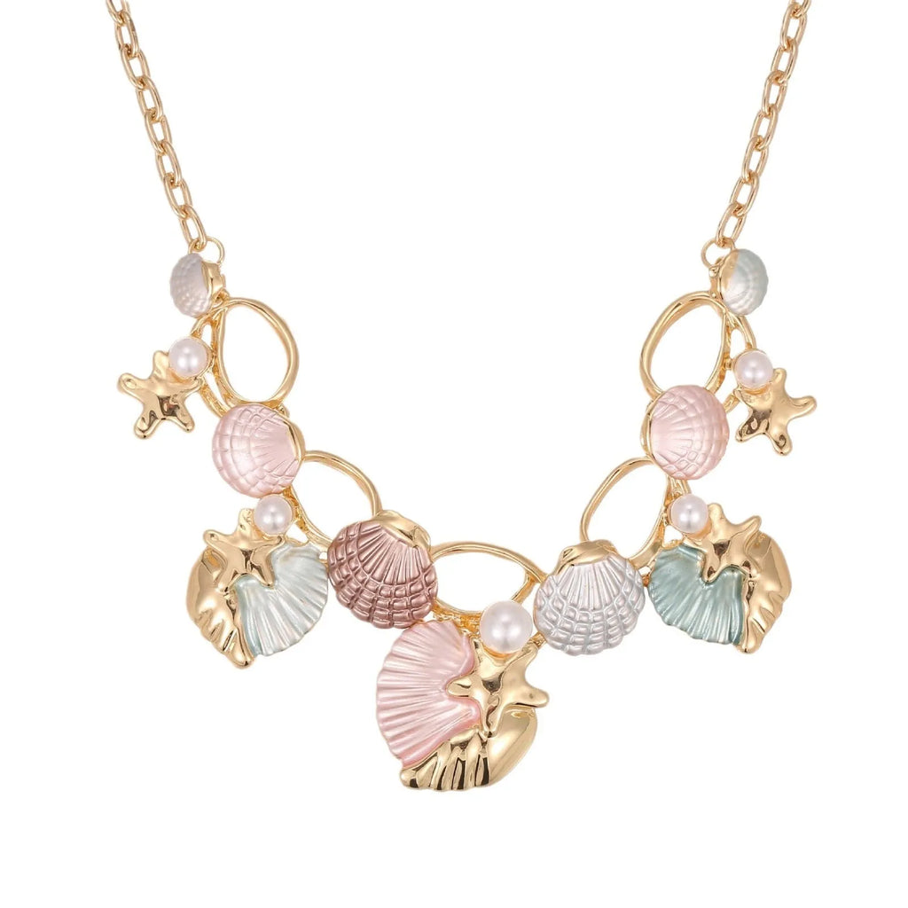 Blue shell starfish necklace with zinc alloy pendant on regular chain, 427cm circumference