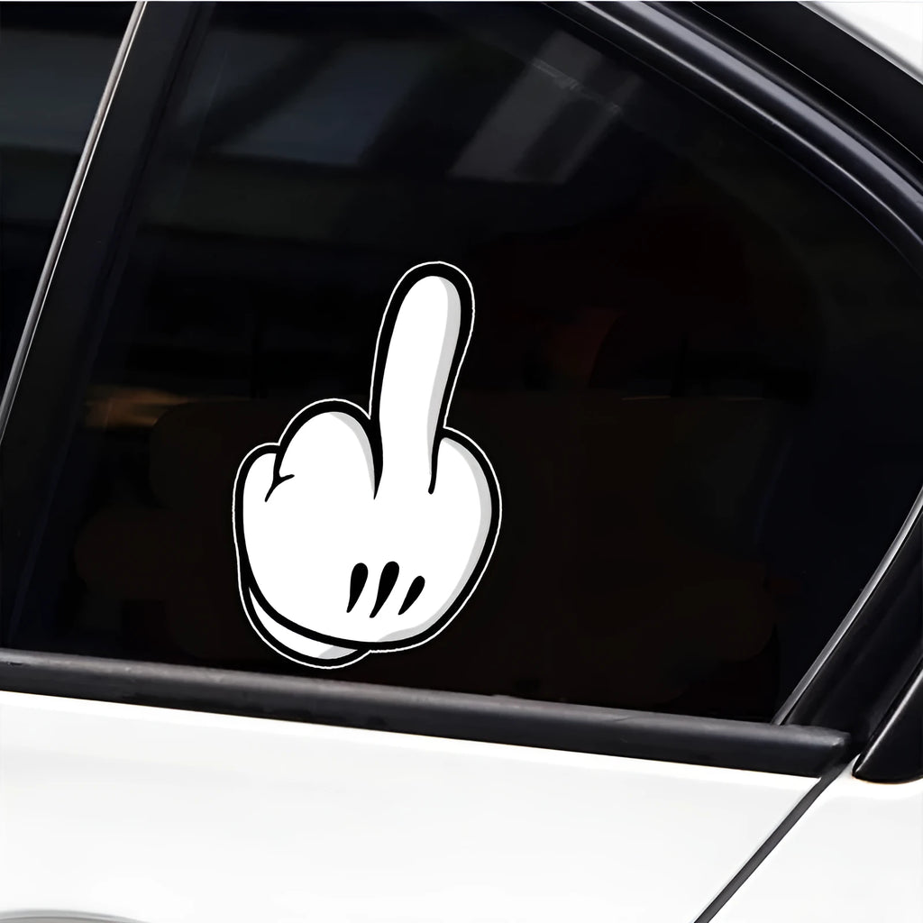 Waterproof paper car sticker with cartoon middle finger and flower design in 127x80mm and 180x115mm sizes