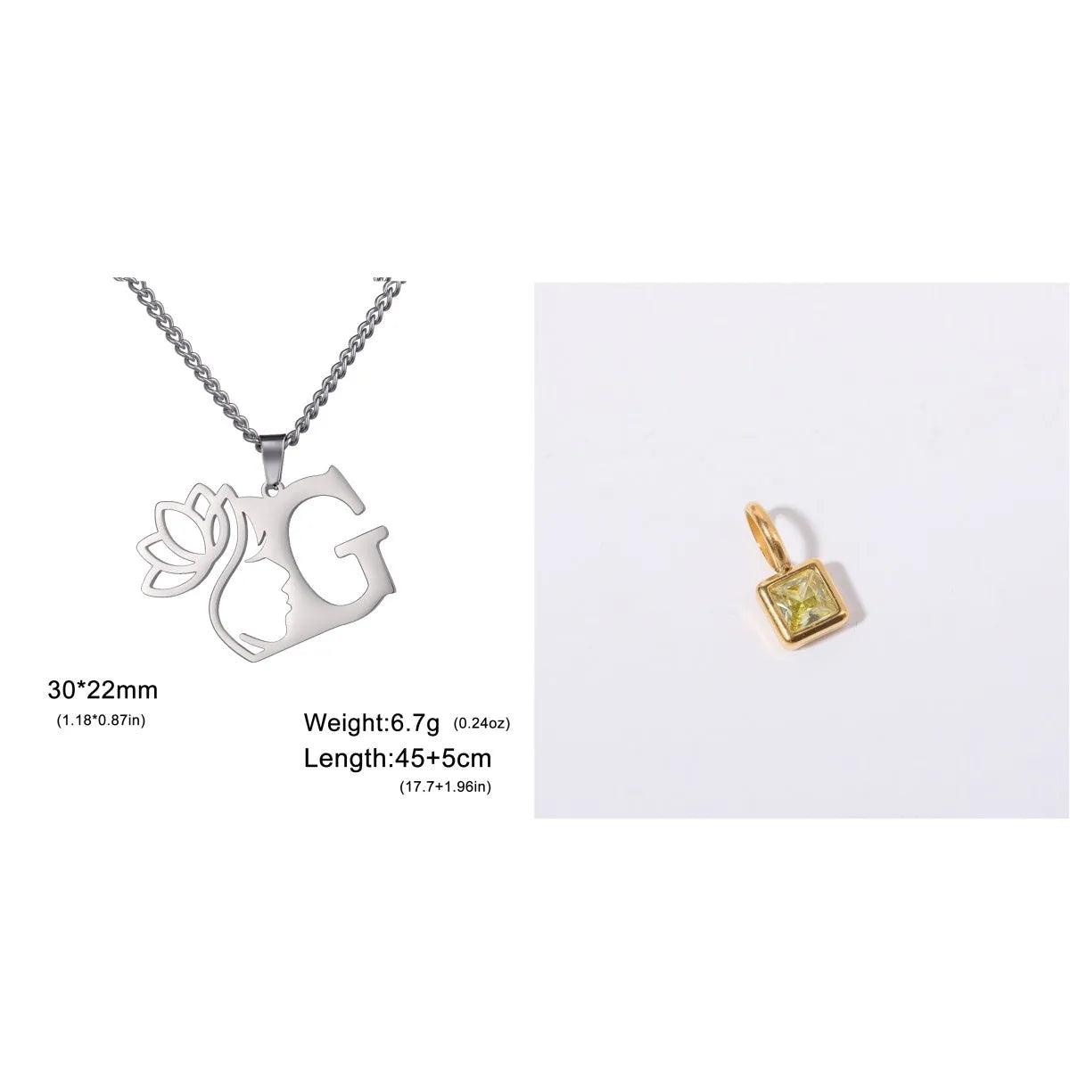 Stainless steel necklace with a cross chain design and a single pendant, shown in gold and silver colour options.