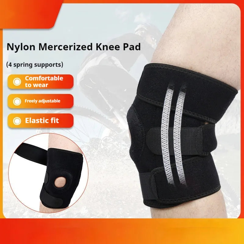 Sports knee pad with spring support system for running and basketball.