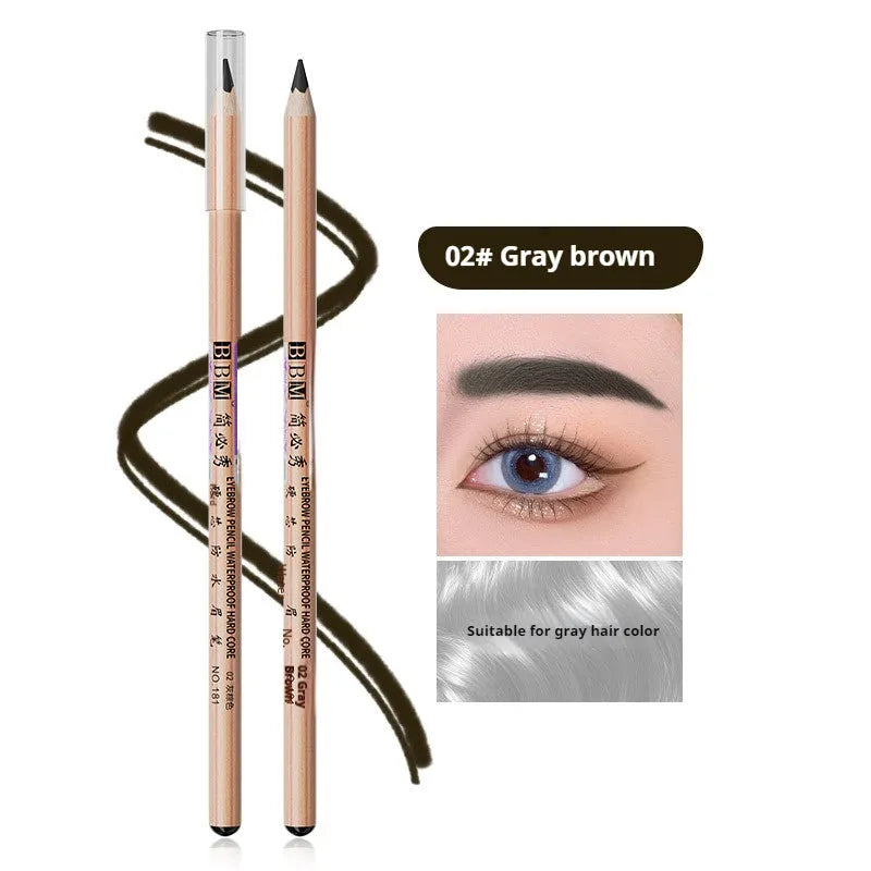Wild Lines wooden hard core waterproof eyebrow pencil in brown shade with marker tip on a plain background