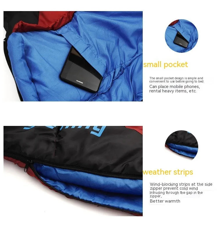 Mummy sleeping bag with compression storage bag for autumn and winter camping in various colours