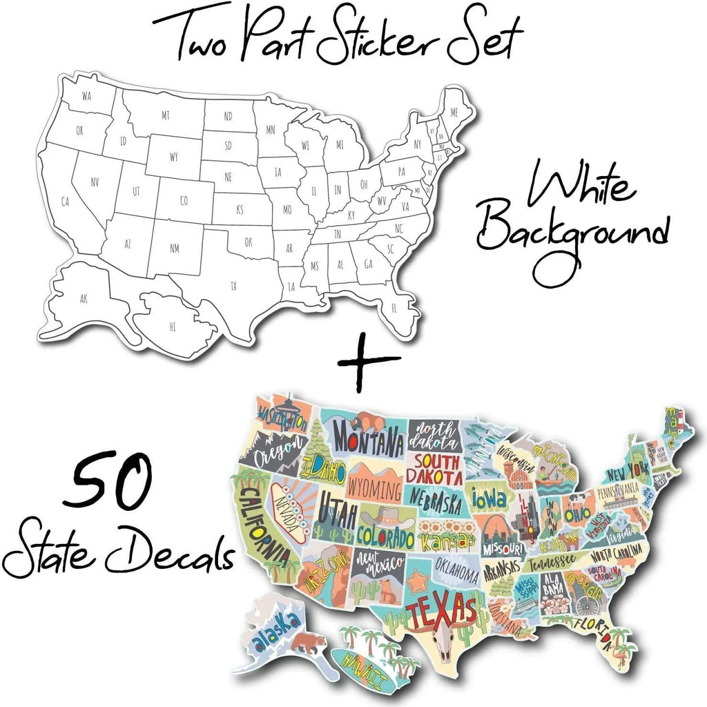 Travel sticker set for car decoration with world map background and lettering elements