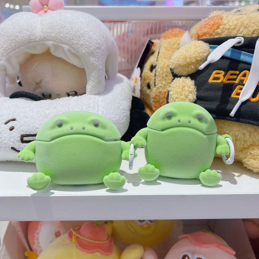 Flocking frog TPU earphone protective case for AirPods with embossed cartoon design and lanyard option