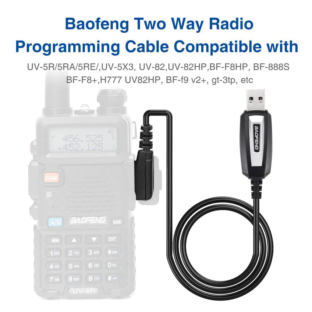 Baofeng 888S USB programming cable with drive and CD for PC radio programming.