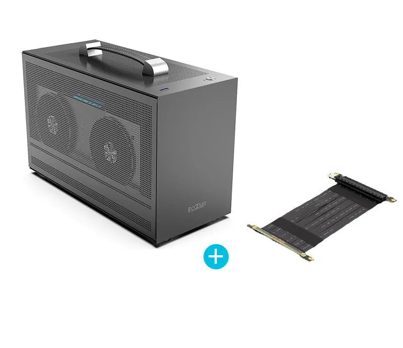 Three Hummingbird Mini ITX desktop computer case in titanium gray, showing compact form and front panel.