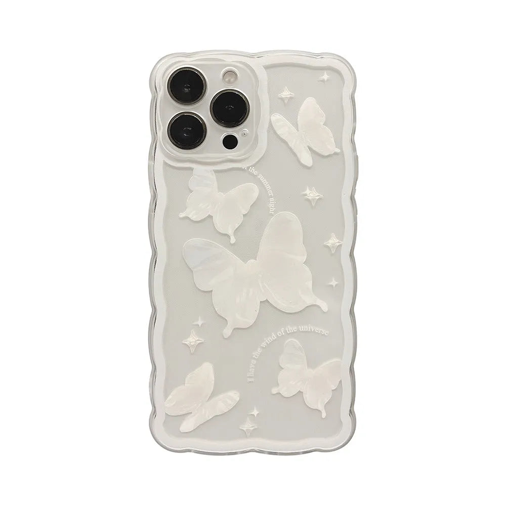 Simple butterfly transparent TPU phone case for iPhone 12-15, white crystal butterfly design
