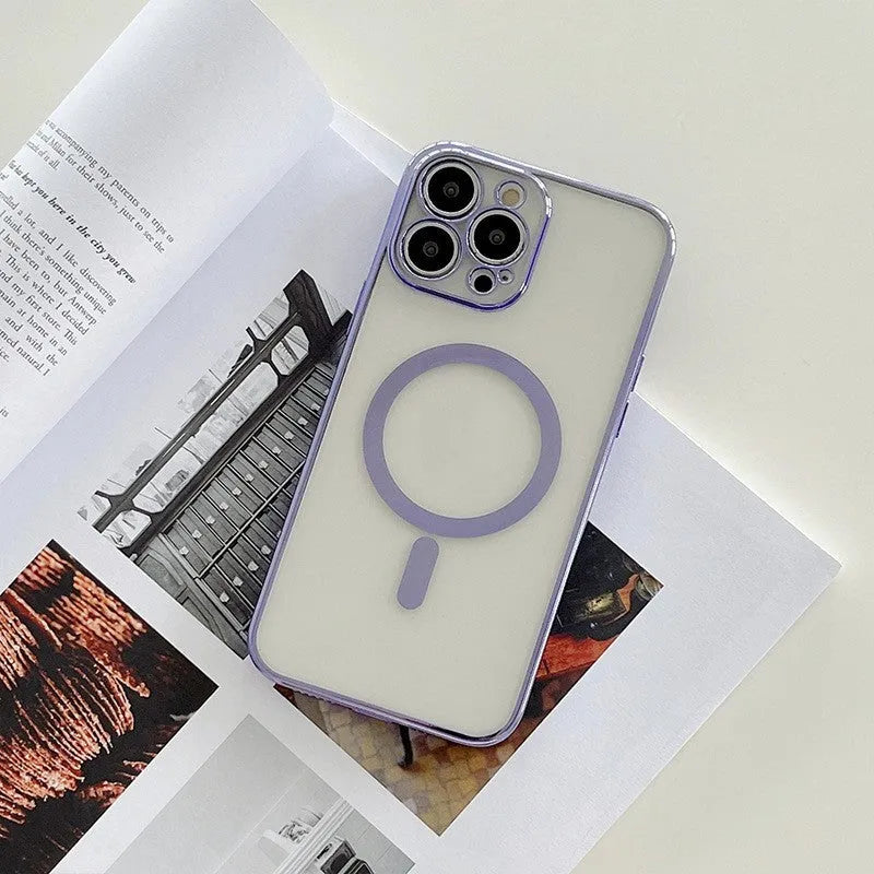Magnetic charging phone case with plated frame in solid colour for iPhone 11-14 series
