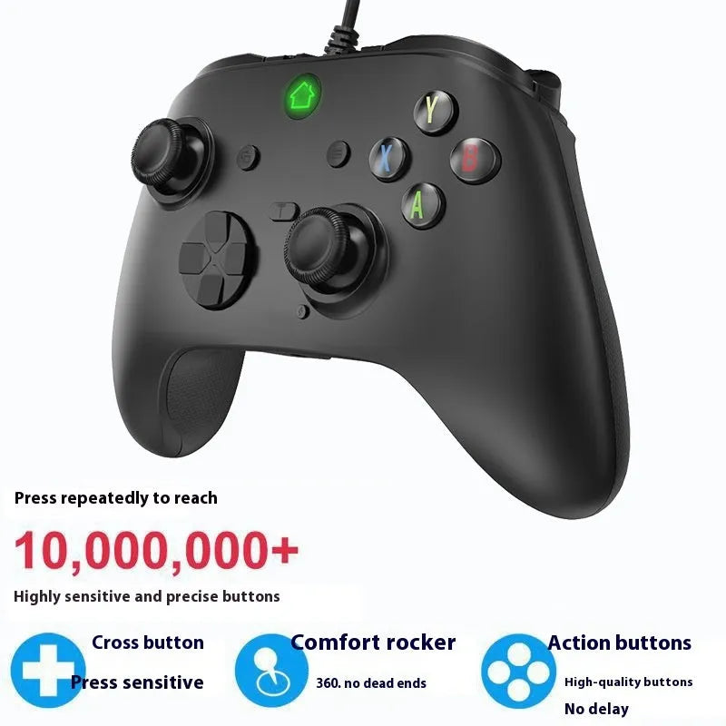 Six-in-one wired game controller with macro programming for PC and PS in black