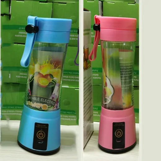 Portable USB rechargeable blender with six blades and 380ml pink cup