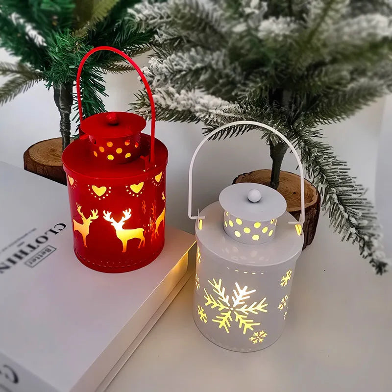 Green wrought iron Nordic style electronic candle lantern with LED flickering lights