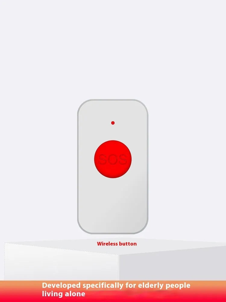 White elderly emergency alert device showing one central buzzer unit and three separate wireless panic buttons.