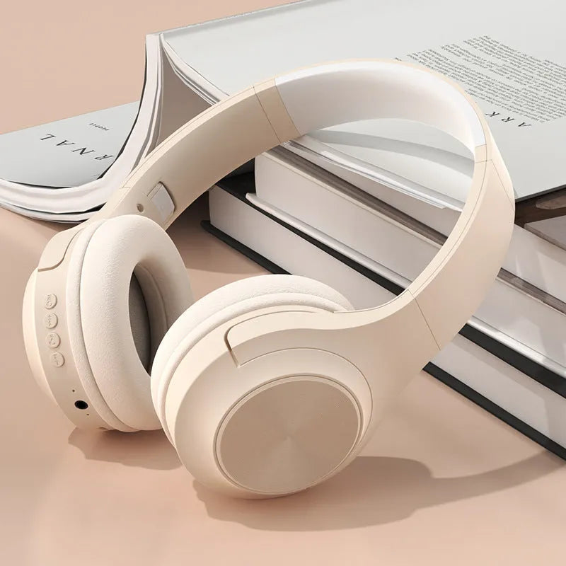 Personalised wireless Bluetooth headset in youth green colour showing head-mounted design and charging case.