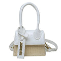 Women's woven PU crossbody bag in white, black or orange with single strap, 12cm wide, 10cm high and 6cm thick