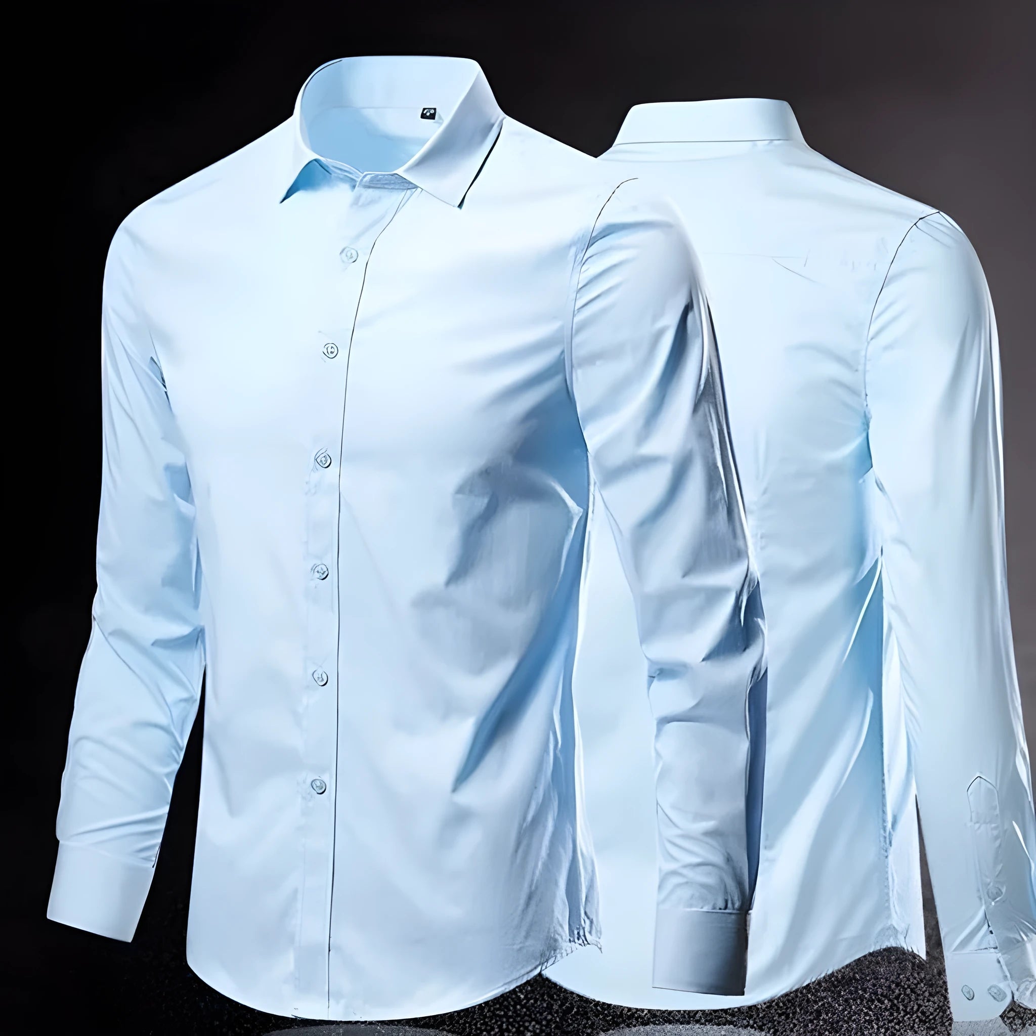 Man wearing a loose fit long sleeve linen shirt in a neutral colour, showing the casual style.