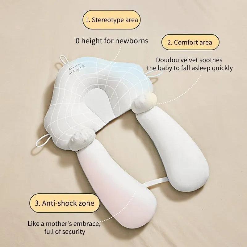 U-shaped baby head shaping pillow in blue white colour with pure cotton cover