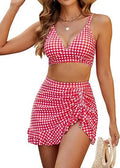 Black and white plaid two piece swimsuit with high-waist briefs and skirt for women