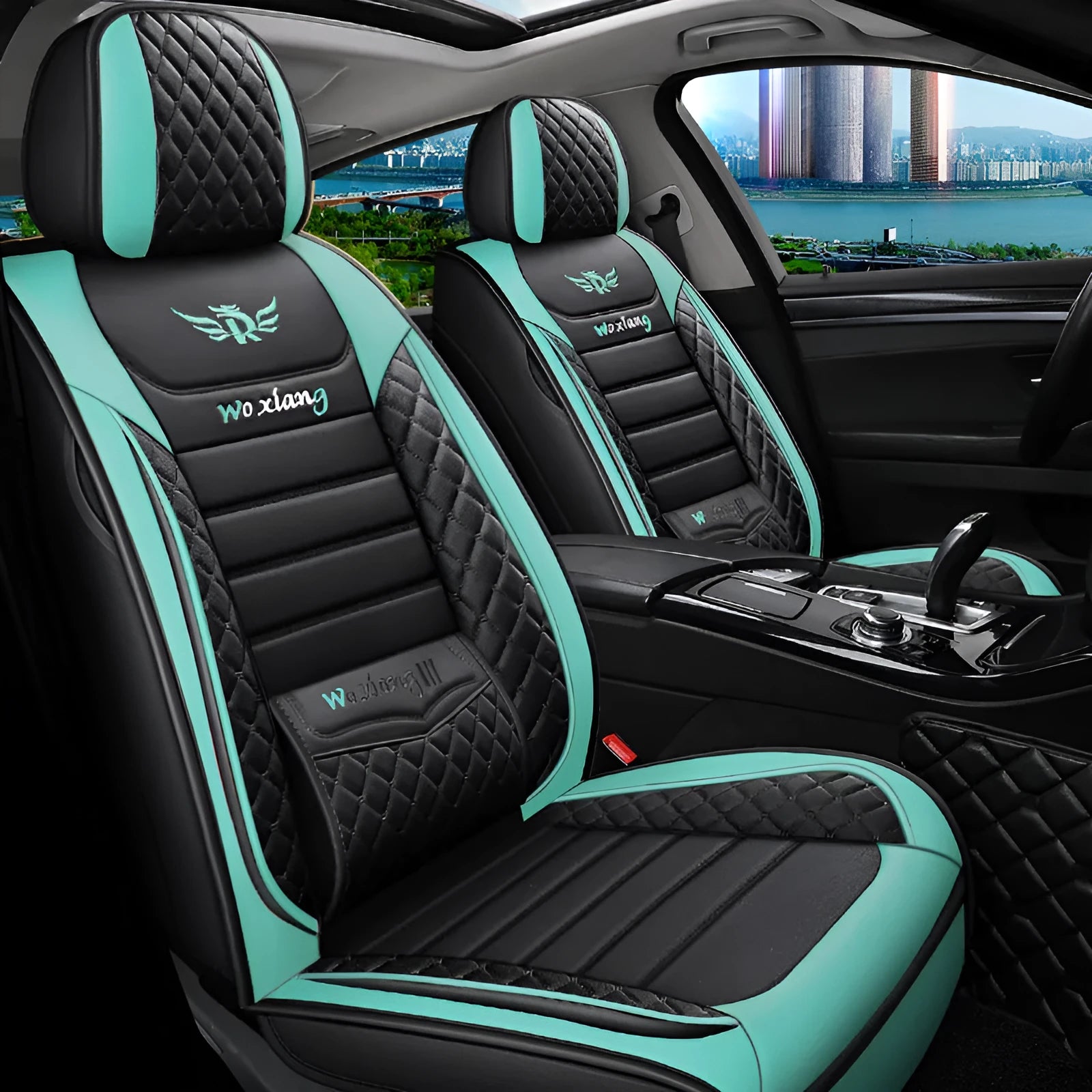 Leather car seat cushion with high elastic sponge filler, shown in a red colour on a car seat.