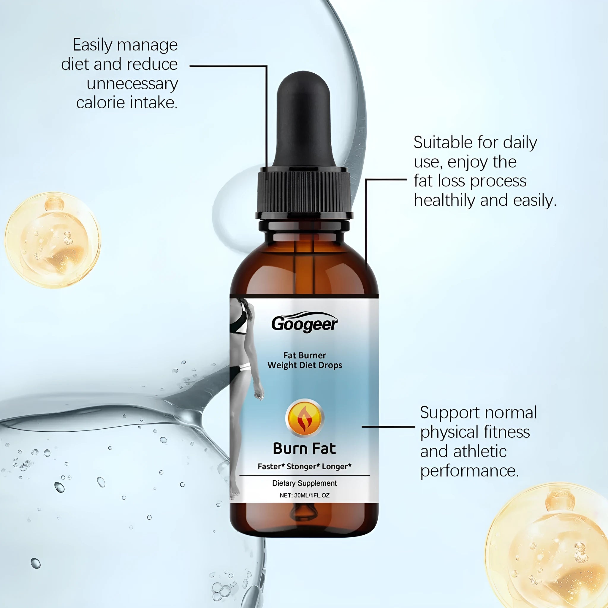 Googeer Fat Burner Weight Diet Drops 30ml essential oil bottle for body care