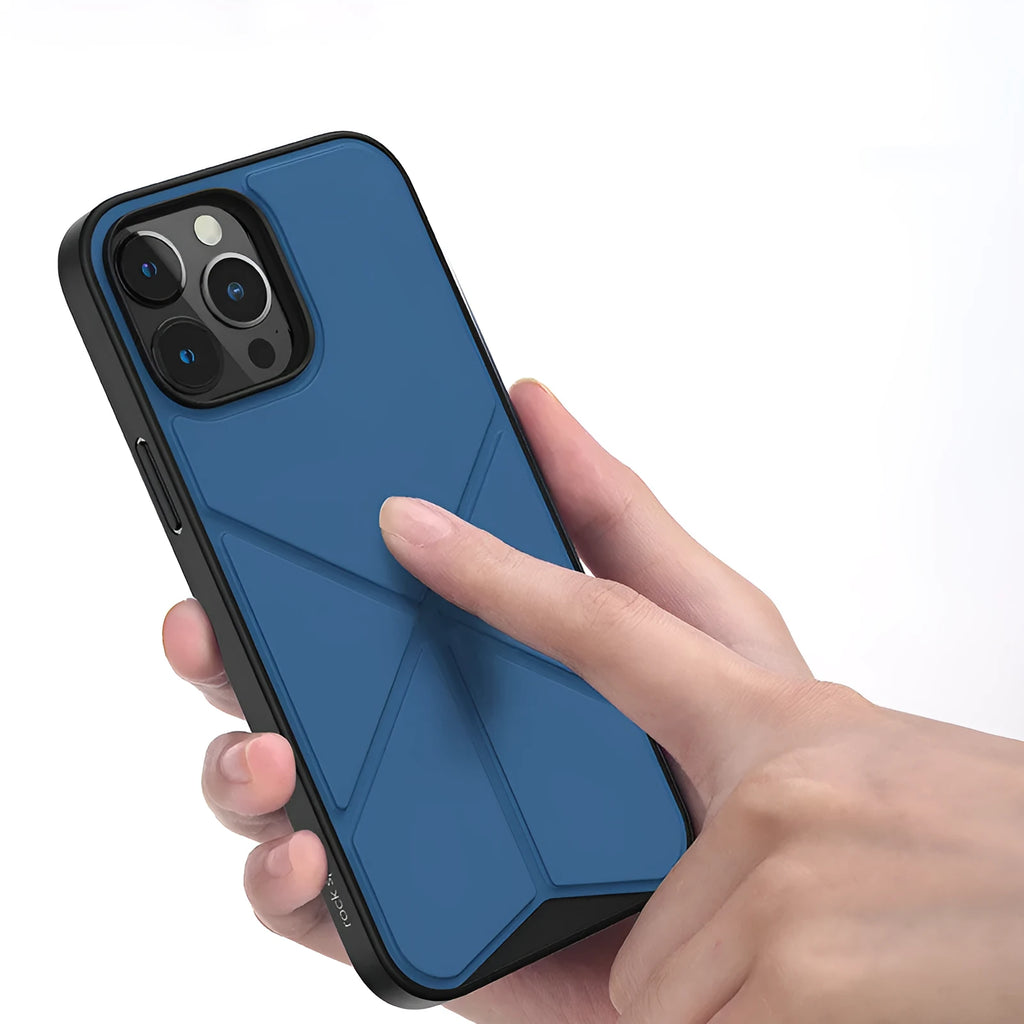 A black minimalist TPU back cover case for an iPhone 13 Pro Max on a table.